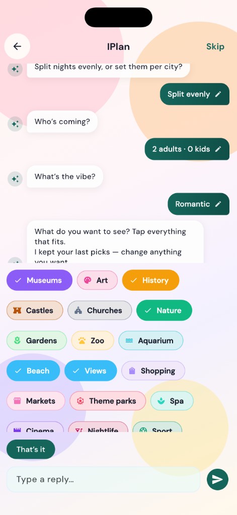 IPlan AI plan preferences
